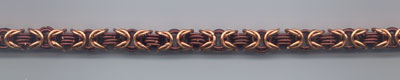 Two-tone Byzantine 4 chain made of 18 ga (.041) x 3/16 I.D. clear and brown enamel covered copper